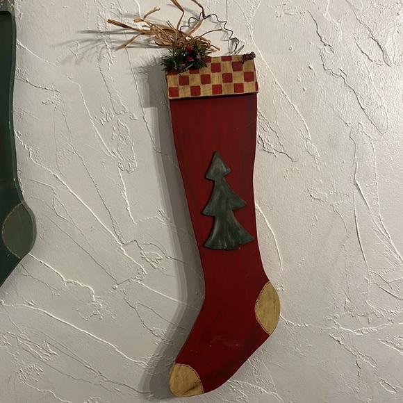 Vintage primitive hand made wood stocking wall decor - Picture 3 of 6